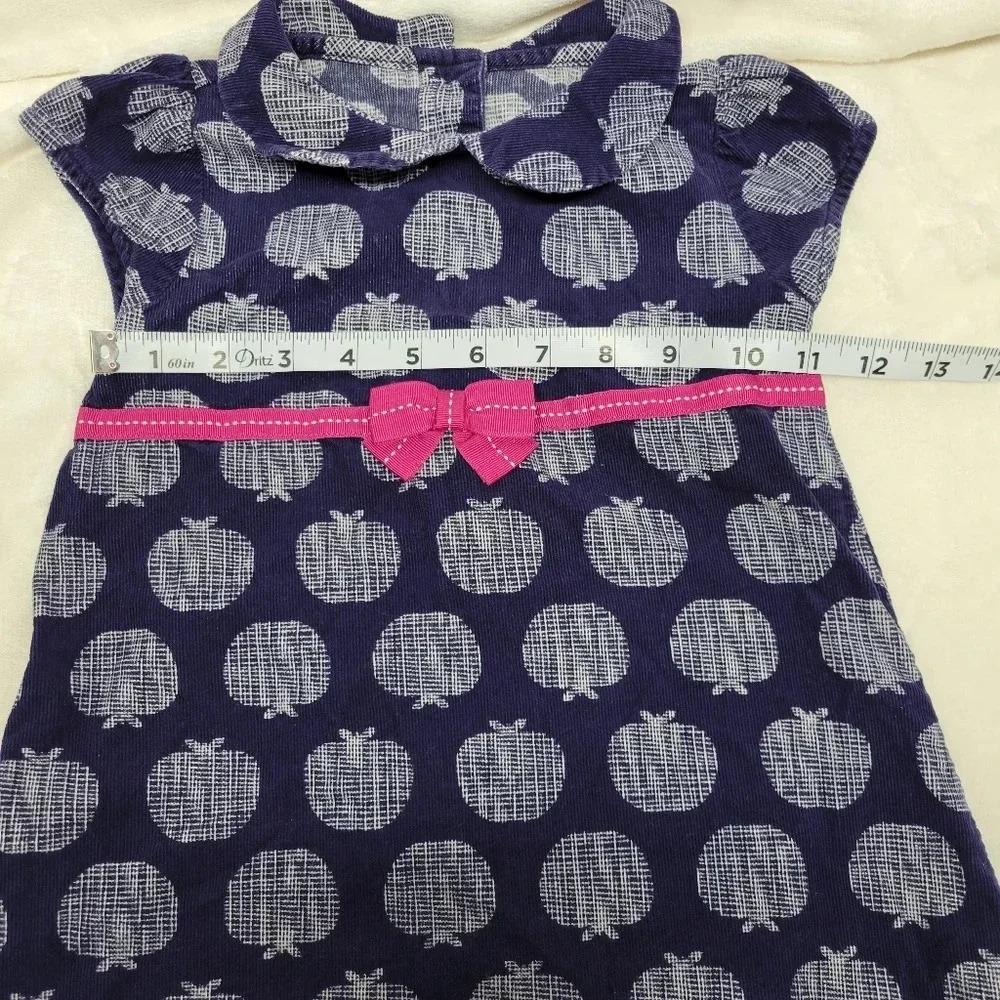 Gymboree Girls Size 4T Dress Navy Blue Apples Pink Ribbon Waist - Picture 10 of 13